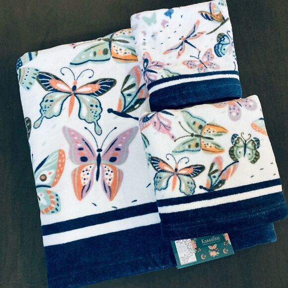 Butterfly Dragonfly 3-pc Bath Towels Bathroom Set - Picture 1 of 2
